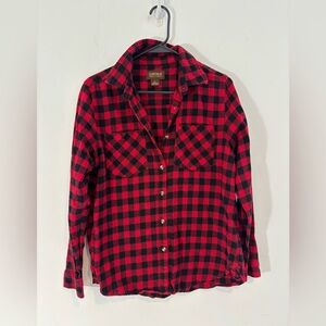Lincoln Outfitters Women Large Red Black Check  Button Down Long Sleeve Shirt
